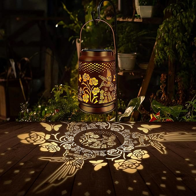 KY&BOSAM Solar Lanterns Outdoor Waterproof Rose Hummingbird Garden Decor Birthday Gift for Women Mom Grandma Hangings Solar Lights Metal Diwali Decoration Outside Lantern for Yard Patio Backyard Porch