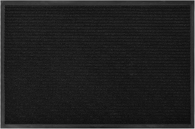 fani Heavy Duty Jet Black Striped Floor Door Mats Entryway Mats Outdoor Indoor Entrance Doormat Waterproof Low Profile Home Rug with Anti-Skid Rubber Back (Jet Black, 23" x 35")