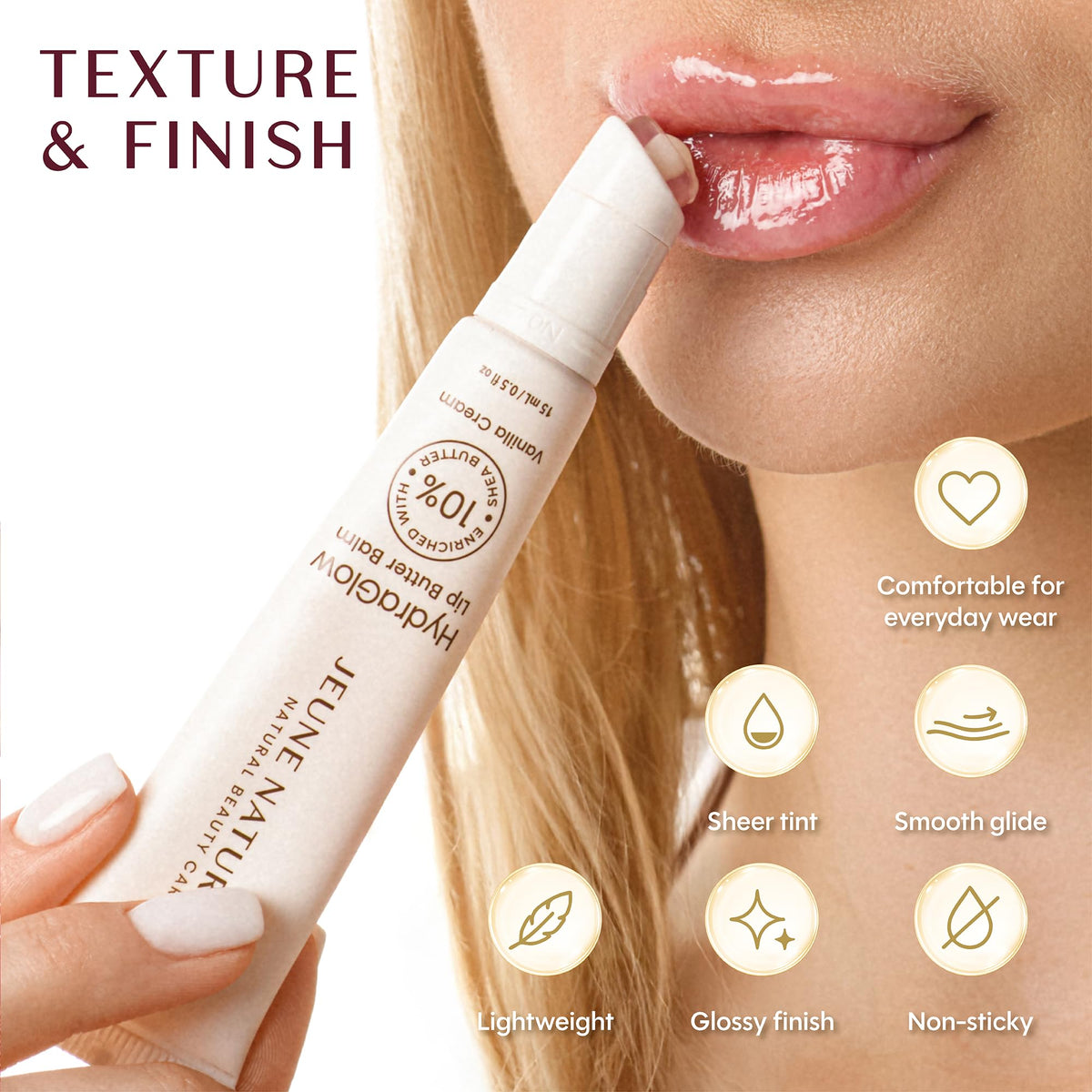Vanilla Cream Lip Butter Balm, Made in Italy,Sheer Tint & Shine, Silicone Donut Applicator, Leak-Lock Cap, With Shea Butter, 15ml