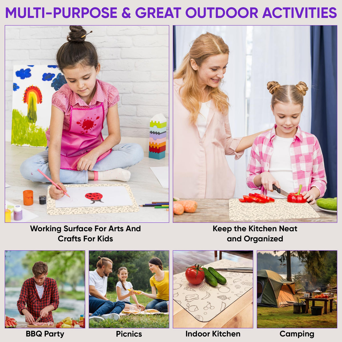Purple Dot 30 Pc Disposable Cutting Board Sheets - Durable Chopping Board for Meat, Chicken, Fish, Vegetables; Large, Portable, Flexible Cutting Board Mats for Kitchen, Crafts and Art Project, Camping