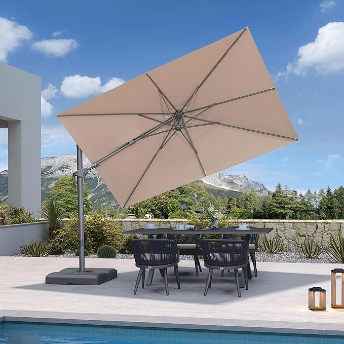 PURPLE LEAF 10' X 6.5' Left-right Tilting Outdoor Patio Umbrella Swivel Offset Cantilever Heavy Duty Rectangle Aluminum Umbrella with UV Resistant for Deck Pool Patio Backyard, Sand Dune