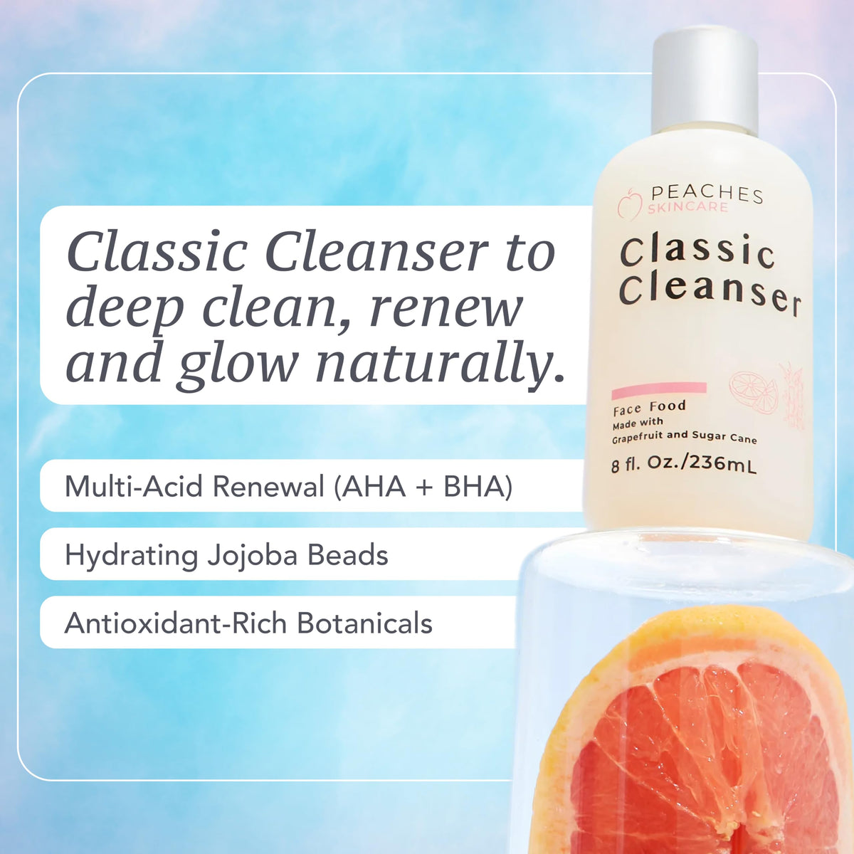 Peaches Skin Care Hydrating Facial Cleanser - Vegan Face Wash, 8 oz
