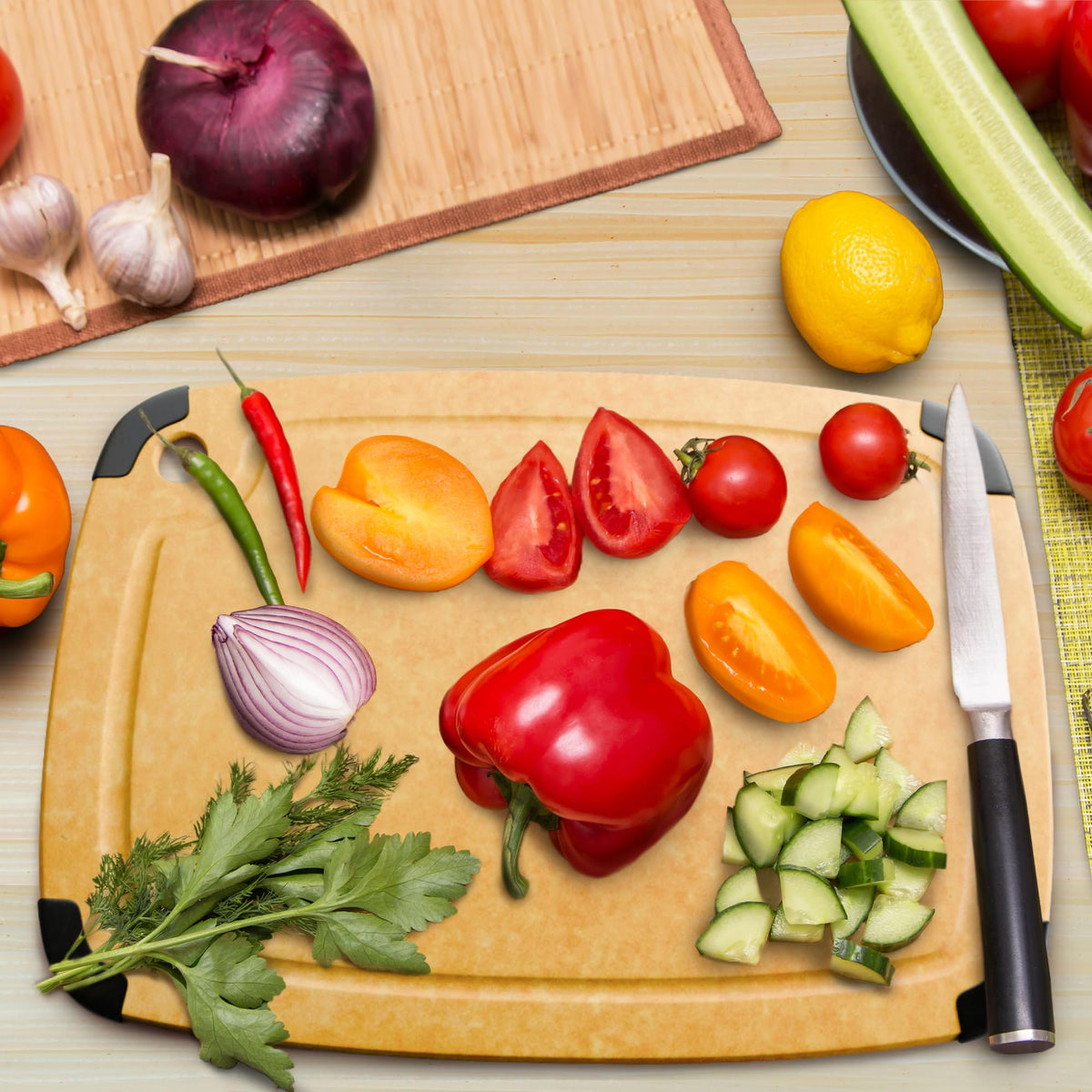 Dishwasher Safe Cutting Boards for Kitchen - Large 14.5" x 11.25" Composite Wood Chopping Board with Juice Groove, Non-Slip & Lightweight Eco-Friendly Design - Meal Prep Board for Meat, Veggies, Fruit