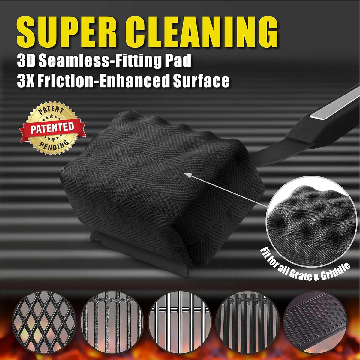 GRILLART Grill Brush Bristle Free, Replaceable BBQ Cleaning Pad (No Handle), Safe Replacement Cleaning Pad/Head for Cast Iron/Stainless Steel Grates - Dark Black