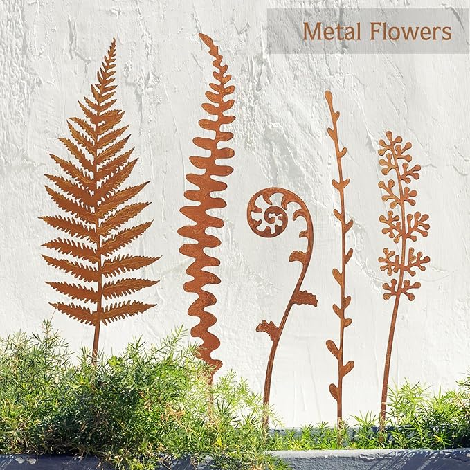 Metal Flowers for Outside,Garden Stakes Decorative,Flower Bed Decor Plant Stakes,Garden Statues Outdoor Clearance,Metal Yard Art Outdoor,Plant Decorations for Pots