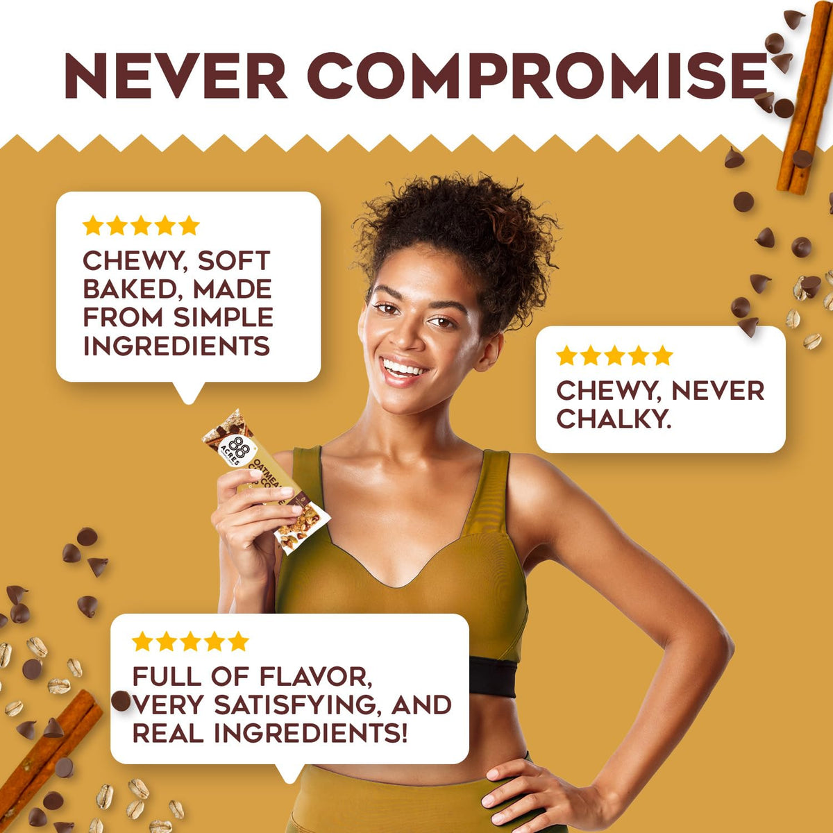 88 Acres Granola Bars - Oatmeal Chocolate Chip | Gluten Free, Nut Free, Vegan | 12 Pack