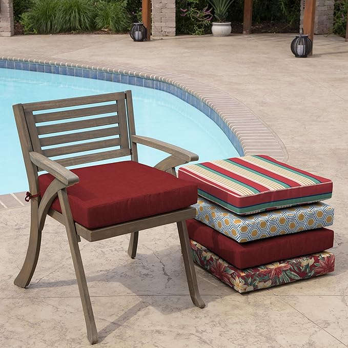 Arden Selections Outdoor Wicker Chair Cushion, 20 x 18, Rain-Proof, Fade Resistant 21 x 21, Ruby Red Leala (Pack of 4)