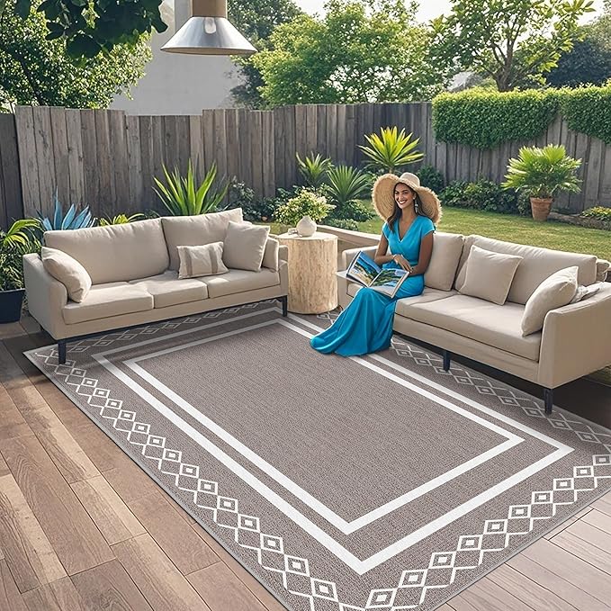 Outdoor Patio Rug, Outside Rectangular Carpet, Moroccan Geometric Rugs, Washable Large Indoor Outdoor Rug 8x10 Mats for RV, Picnic, Backyard, Deck, Balcony, Porch, Beach