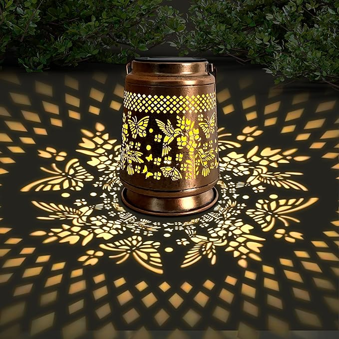 KY&BOSAM Solar Lanterns Outdoor Waterproof Hummingbird & Butterfly Lantern Garden Decor Birthday Gifts for Women Mom Metal Solar Lights Outdoor Lantern Hanging Outside for Yard Backyard Pathway Patio
