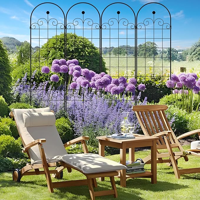 4 Pack Metal Garden Trellis 86.7" H Garden Fence Rustproof Trellis for Climbing Plants Support Roses Flower Outdoor Lawn, Black Galvanized Tube