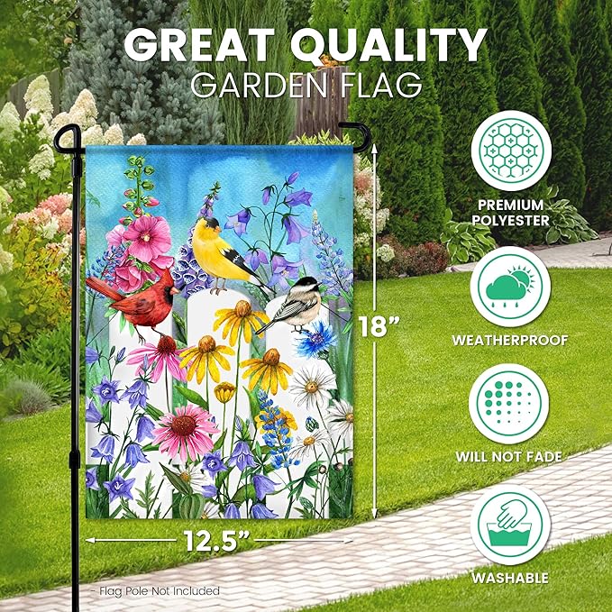 Summer Garden Flag - 12.5 x 18 Inch Double-Sided Spring Flowers Printed Art Front Yard Decor - Seasonal Welcome Outdoor Banner for House Porch, Patio, Lawn, and Deck - Suits Standard Stands