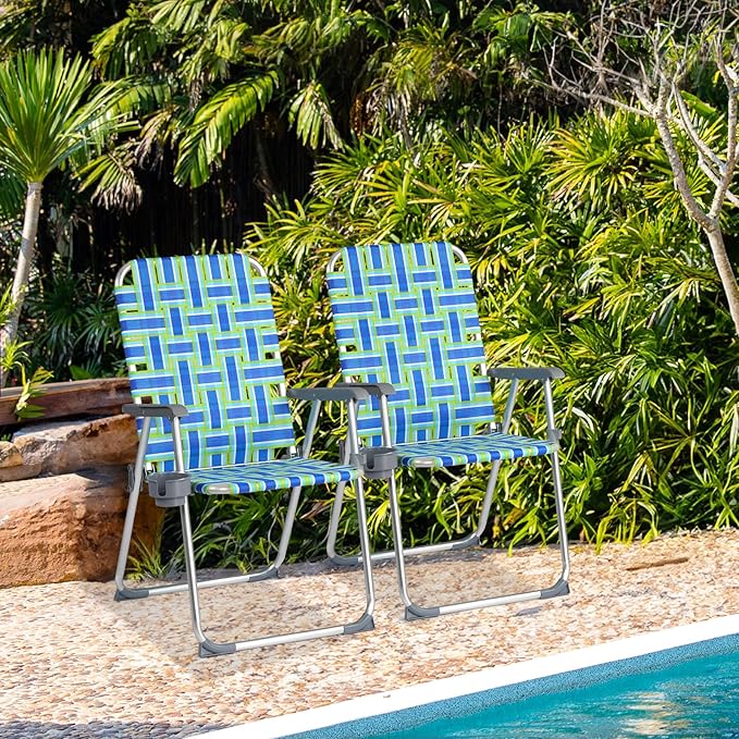 VINGLI Aluminum Patio Lawn Chairs Folding 1 Pack with Detachable Cup Holder, Webbed Beach Chair Folding Chair Outdoor Portable Camping Chair for Yard, Garden …