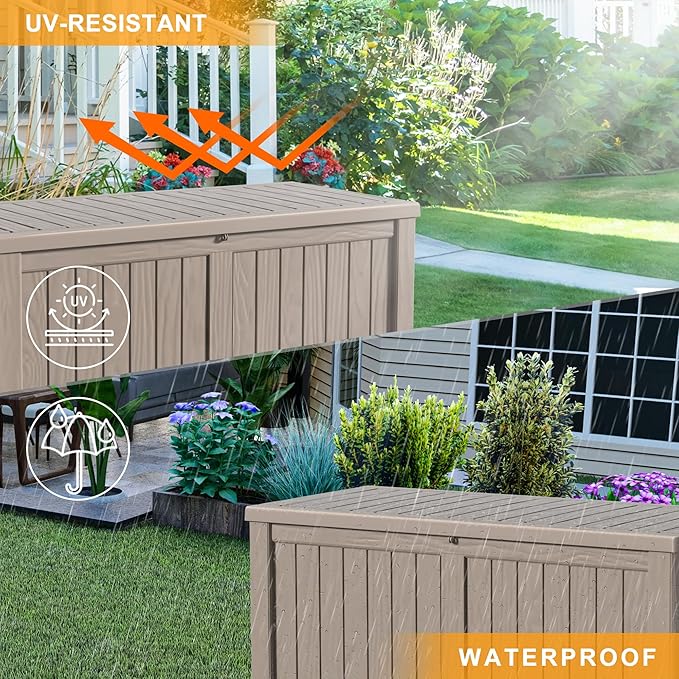 120 Gallon Waterproof Outdoor Storage Box,Resin Deck Box,Lockable Outside Storage Box Container for Patio Furniure,Garden,Tools (120 Gallon,Grey)