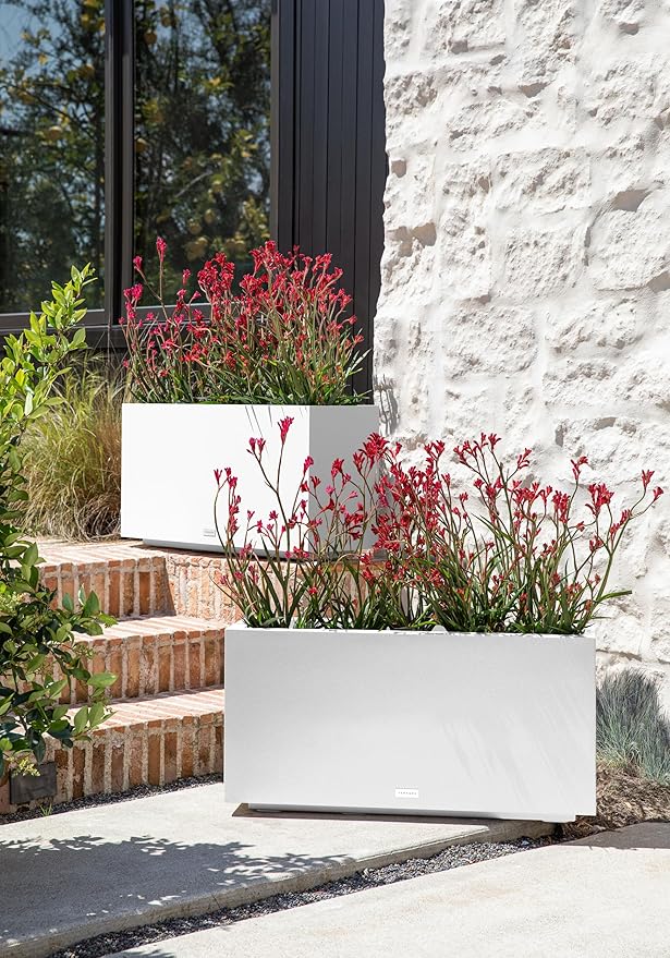 Veradek Block Series Long Box Planter - Large Rectangular Planter for Indoor or Outdoor Patio/Porch | Durable All-Weather Use with Drainage Holes | Modern Décor for Tall Plants, Flowers or Shrubs
