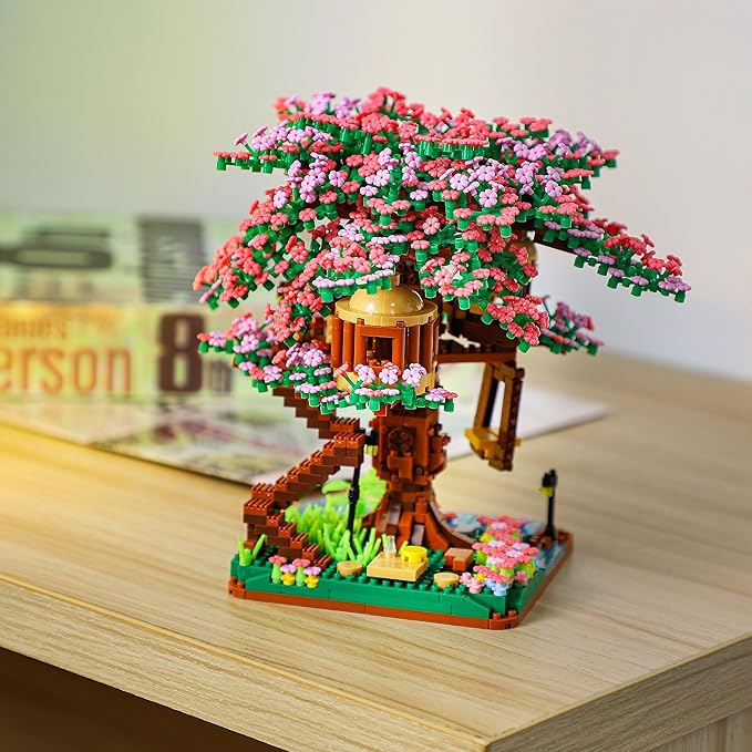 Cherry Blossom Bonsai Tree Mini Micro Building Set, Japanese Sakura Tree House Model Sets for Adults, Flowers House Mini Bricks Building Kit, Creative Gift Toys for Kids 12-14 (2138PCS)