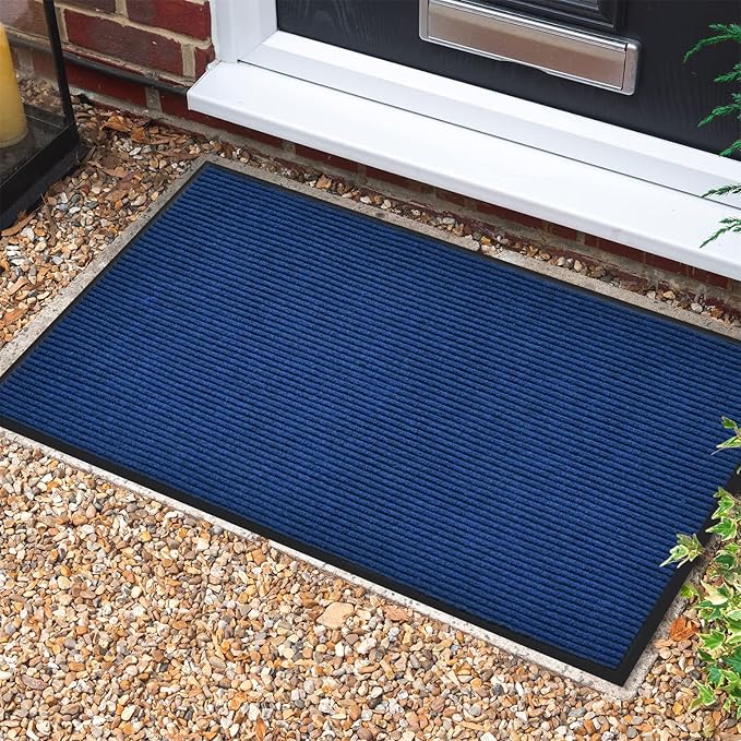 Heavy Duty Entrance Mats, Indoor and Outdoor Durable Rubber Door Mat, Easy Clean Waterproof Anti-Slip Doormat, Low Profile Floor Front Doormat Rugs for Entryway, Patio, Garage 60" x 35" Blue