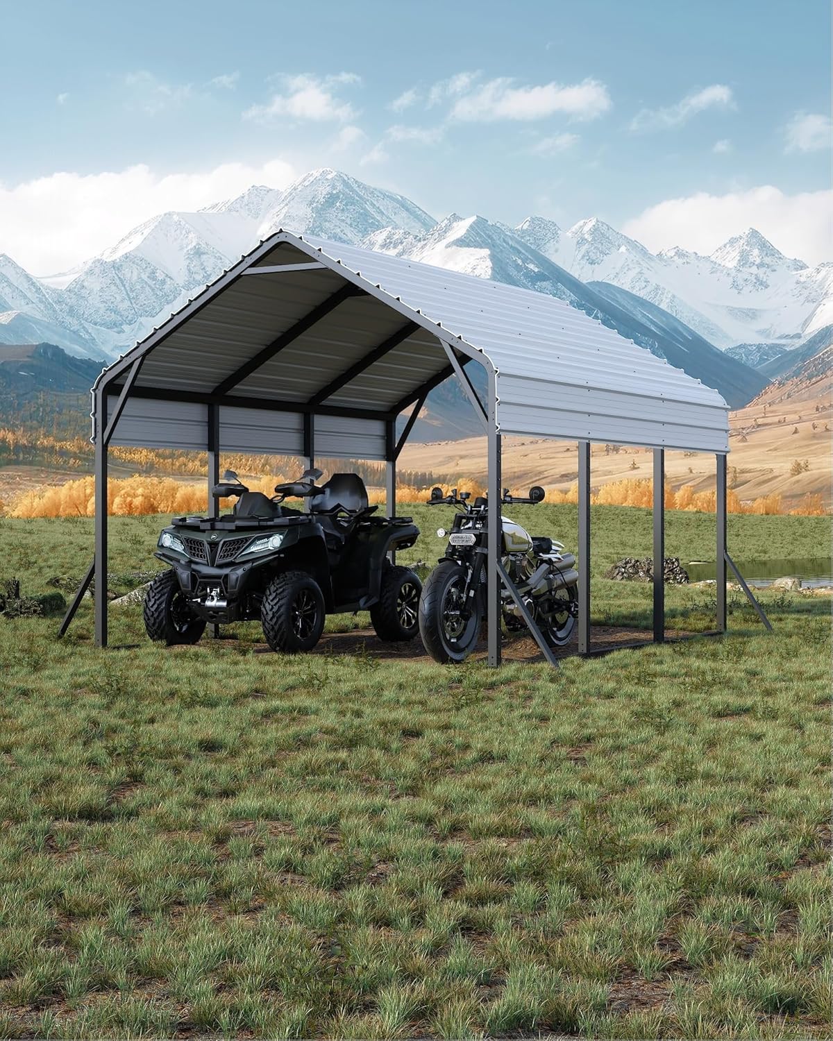 13'x16'x11' Metal Carport, Steel Heavy Duty Car Ports for All-Weather, for Cars, Motorcycles, ATV, or Boats, N.W. 500 Lbs