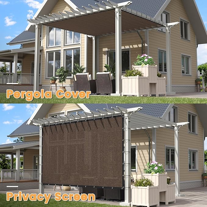 VICLLAX Shade Fabric Sun Shade Cloth with Every 2 FT Grommets for Patio Garden Pergola Cover Canopy 8x8 FT, Mocha
