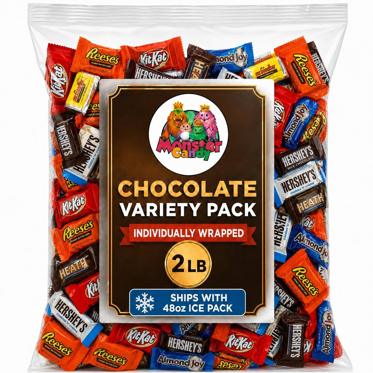Monster Candy Bulk Assorted Chocolate Variety Pack, 2 Lb Individually Wrapped Chocolates Party Favors