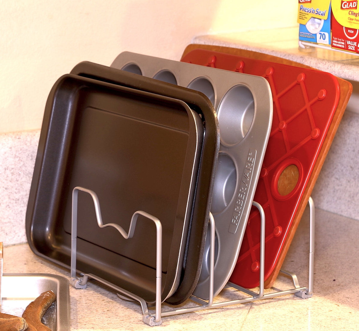 Simple Houseware Cabinet Bakeware Organizer Rack Holder, 2 Pack, Silver