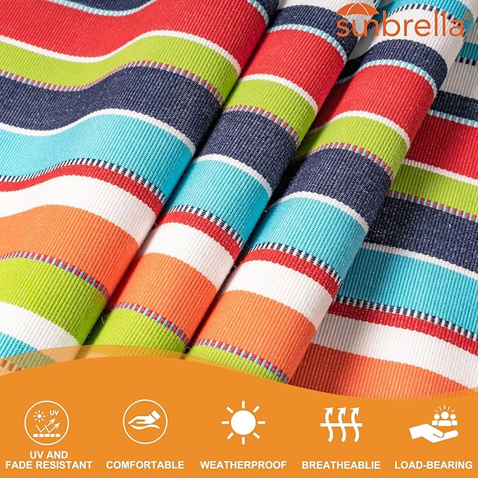 Lazy Daze 12 FT Sunbrella Fabric Hammock with Spreader Bars and Free Pillow Fits for Two Persons, All Weather and Fade Resistant for Patio Yard, 450 lbs Weight Capacity, Carousel Confetti