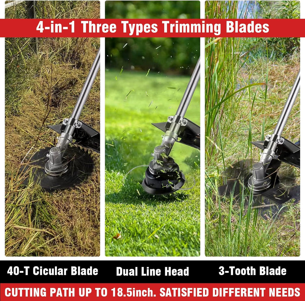 COOCHEER 58cc Gas Weed Eater, 4 in 1 String Trimmer 2-Cycle Gas Powered Brush Cutter Weed Wacker with 18.5’’ Cutting Path, Straight Shaft Weed Trimmer Grass Cutter for Yard, Lawn, Garden Care, Red