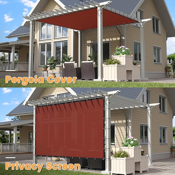 VICLLAX Shade Fabric Sun Shade Cloth with Every 2 FT Grommets for Patio Garden Pergola Cover Canopy 4x7 FT, Rust Red