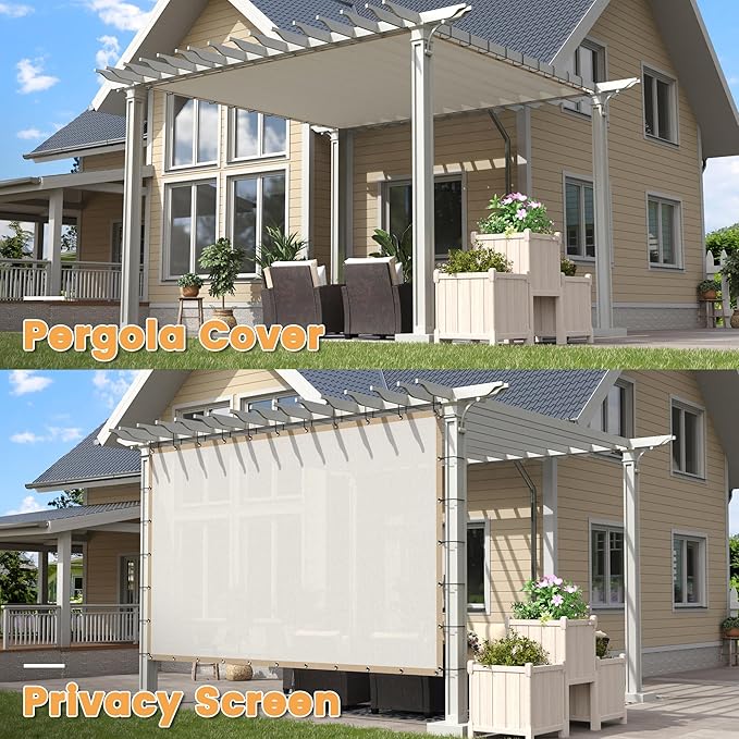 VICLLAX Shade Fabric Sun Shade Cloth with Every 2 FT Grommets for Patio Garden Pergola Cover Canopy 19x19 FT, Cream
