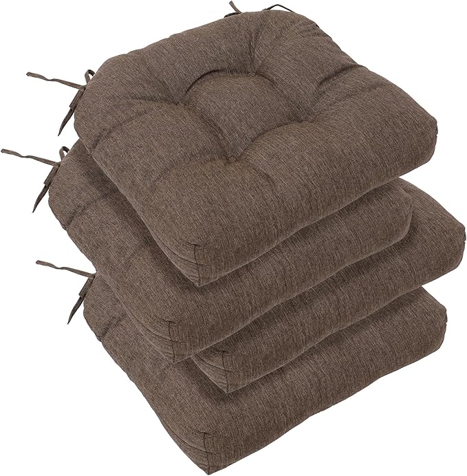 RACE LEAF Patio Chair Cushions 19x19 4 Pack, Thickened Heavy Duty Outdoor Cushions Stain & Water Resistant Non-Slip Ties Tufted (Brown)
