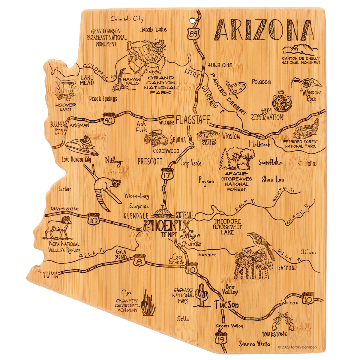 Totally Bamboo Destination Arizona State Shaped Cutting Board