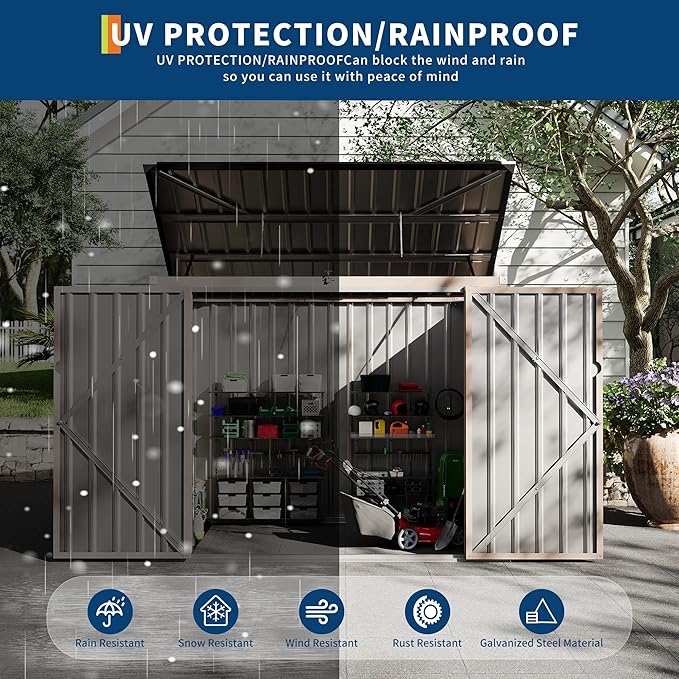 2 Trash Cans Metal Outdoor Storage, 3x6 FT Garbage Bin Storage Shed with Chain Lid, Garbage Can Metal Sheds for Garden, Backyard, Lawn and Patio