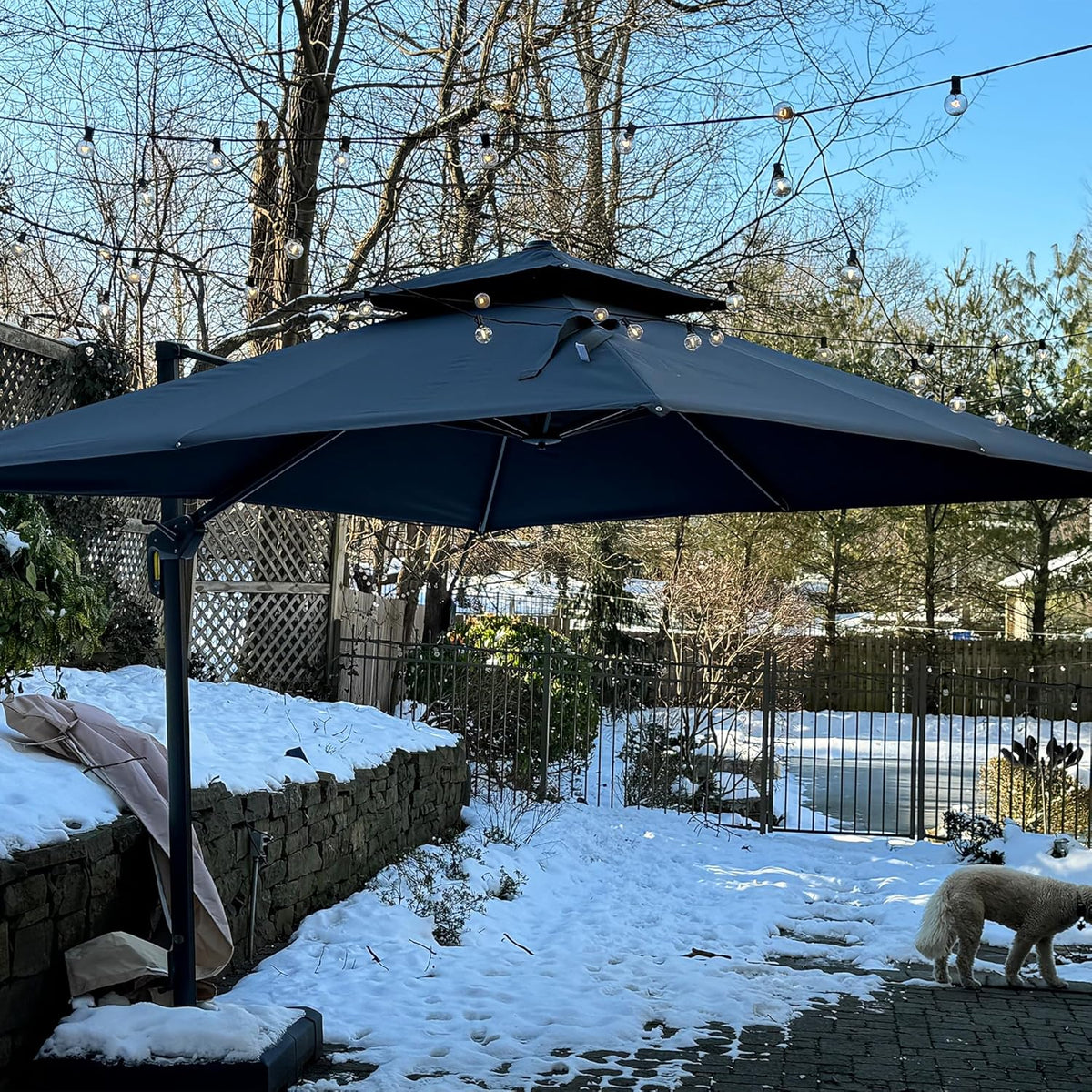 PURPLE LEAF 10ft Patio Umbrella with Base Large Outdoor Square Umbrella Deluxe Hanging Double Top Cantilever Offset Market Umbrella Windproof Garden Umbrella Grey