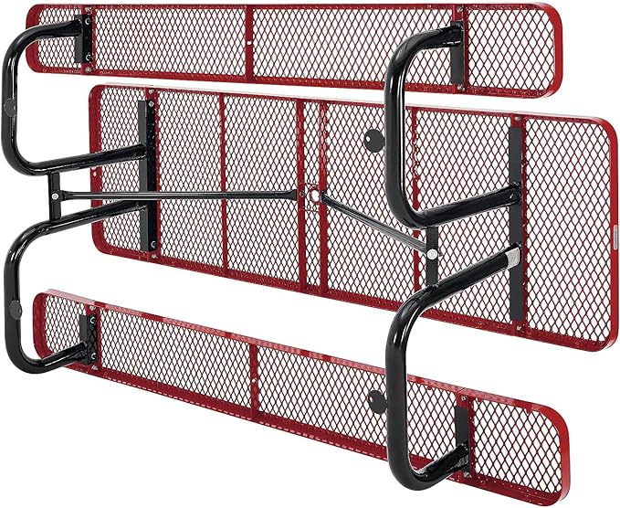 Global Industrial 8’L Rectangular Picnic Table, Expanded Metal, Red Thermoplastic Coating, Attached Benches, 1-1/2” Umbrella Pole Hole, Outdoor-Rated, 1000 lb Capacity, 96” x 30” Tabletop