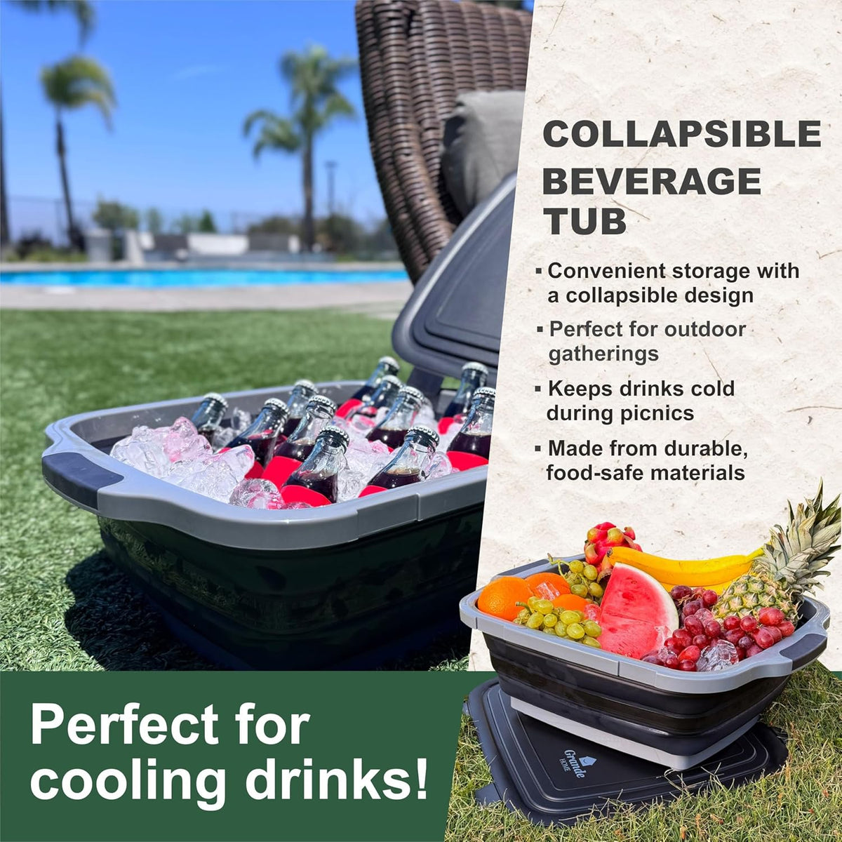BBQ Prep Tub Collapsible X-Large with Cutting Board, Locking Lid – Meal Prep Food Prep Containers with Lids for Resting Meat –3 Adjustable Height - Ideal for Camping, Picnic, Dish Basin