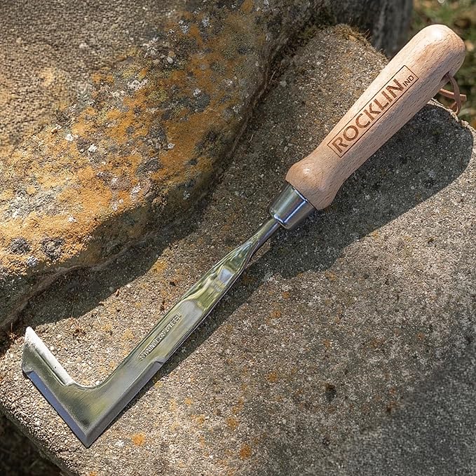 Rocklin™ Crack Weeder – 13" Stainless Steel Manual Crevice Weeding Tool with Beech Wood Handle – L-Shaped Blade for Sidewalk, Patio, and Garden Weed Removal