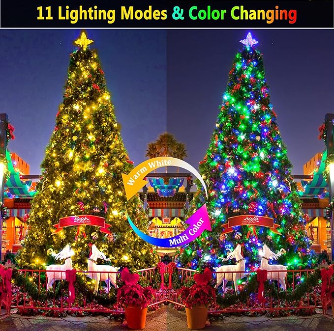 KNONEW 403FT 1000 LED Christmas Lights Color Changing Outdoor String Lights with 11 Modes & Timer Fairy Light Plug in Waterproof Fairy Lights for Xmas Yard Tree Wedding Party(Warm White to Multicolor)