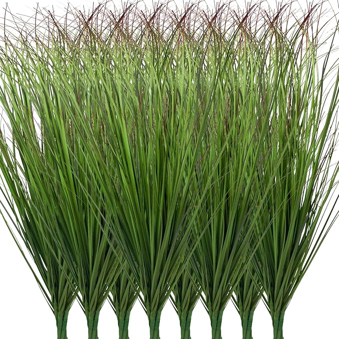 24Pcs Artificial Grass Plants, Faux Shrubs Wheat Grass, Artificial Tall Grass Fake Plants for Outdoor Decor,Artificial Greenery Stems Weed for Room Indoor Home Decor（Green Red Tail）