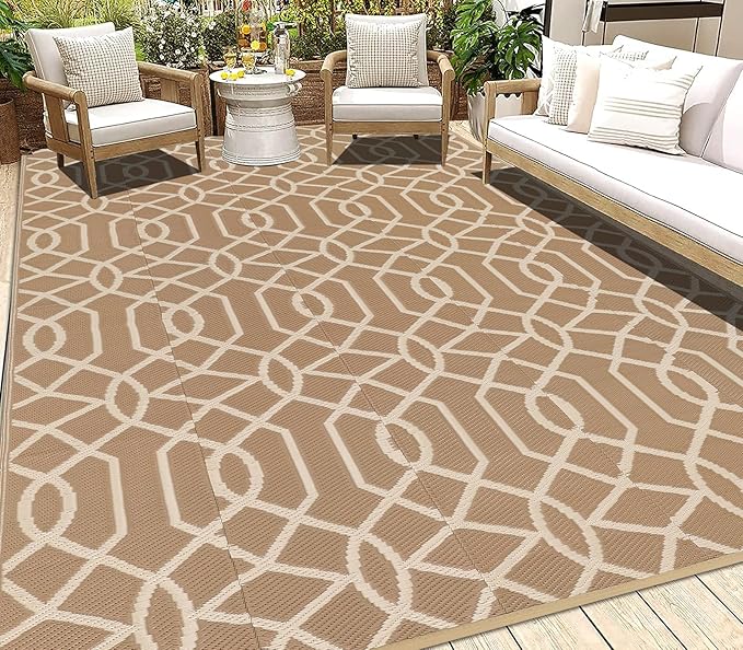 HEBE Outdoor Rug Waterproof 6x9, Reversible Plastic Straw Rug RV Camping Rug, Indoor Outdoor Patio Mat Clearance, Outside Carpet for Porch,Deck,Camper,Balcony,Backyard,Picnic