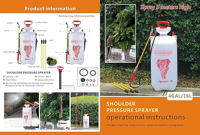 CLICIC 2.9 Gallon (11L) Lawn and Garden Portable Sprayer Pump Pressure Sprayer with Pressure Relief Valve and Adjustable Shoulder Strap for Lawns and Gardens or Cleaning Decks and Cars