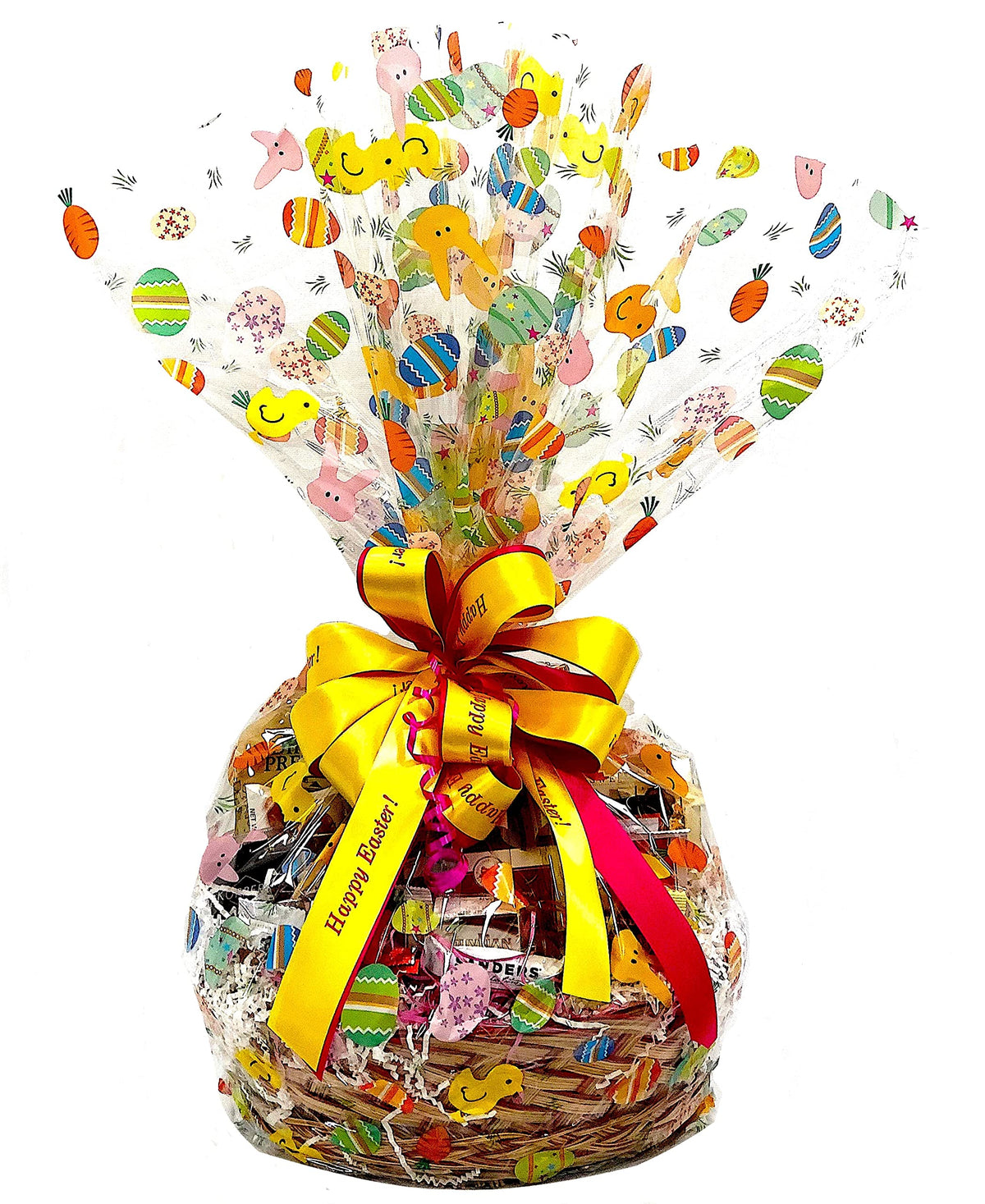Easter Basket with Chocolate, Candy & Snacks - 12 Inch Easter Wrapped Gift Basket - Spring Holiday Treats for Family, Friends & Coworkers (Premium)