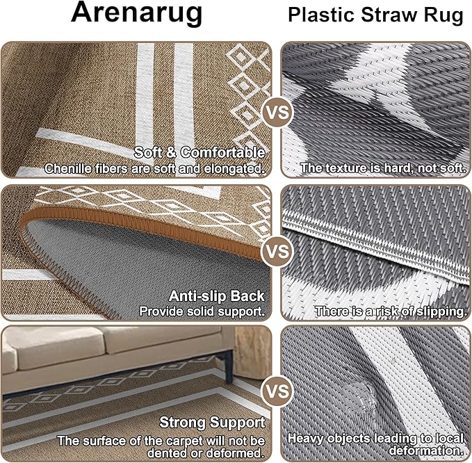Outdoor Patio Rug, Outside Rectangular Carpet, Moroccan Geometric Rugs, Washable Large Indoor Outdoor Rug 6x9 Mats for RV, Picnic, Backyard, Deck, Balcony, Porch, Beach