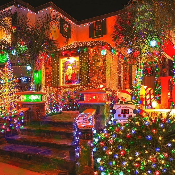 KNONEW 600FT 1500 LED Christmas String Lights Outdoor Green Wire Fairy Light 8 Modes & Timer Plug in Waterproof for Xmas Yard Tree Wedding Party Holiday Decorations(Multicolor)