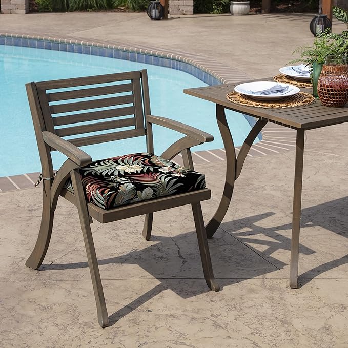 Arden Selections Rocking Chair Cushion, 19 x 18, Rain-Proof, Fade Resistant, Cushions for Rocking and Outdoor Chairs 18 x 19, Simone Black Tropical (Pack of 4)