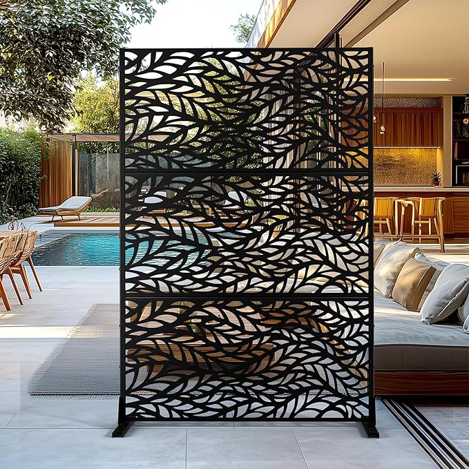 Outdoor Privacy Screen,72" H×47" W Metal Privacy Screen, Freestanding Privacy Fence Panels for Patio