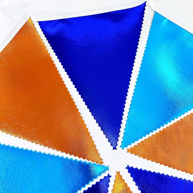 Orange Blue Party Decorations Metallic Fabric Triangle Pennant Flag Bunting Banner Garland for Birthday Baby Shower Graduation Bridal Shower Wedding Bachelorette Engagement Space Theme Party Supplies