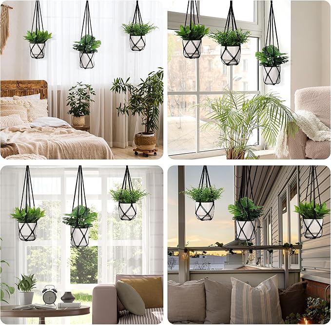 YIBOT 3 Pack Macrame Plant Hanger Indoor Hanging Planters for Indoor Outdoor Hanging Plant Holder with 3 x S Hooks for Garden Home Boho Decor 35"/29"/23" Black