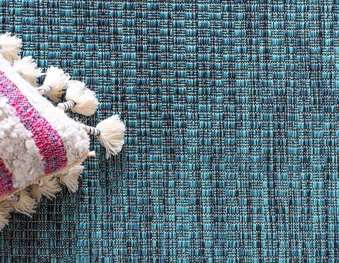 Unique Loom Outdoor Border Collection Area Rug - Soft Border (5' 1" x 8' Rectangle, Teal/ Ivory)