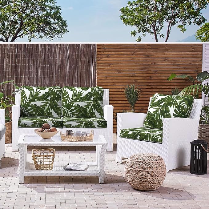LVTXIII Outdoor/Indoor Deep Seat Cushion Patio Seat and Back Cushion Set All-Weather Replacement Chair Cushion for Chairs Sofa and Coach, 24"x24"x4", Palms Green