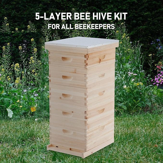 CREWORKS 5 Layer Bee Hive, Beehive for Honey, Bee Box Beekeeping Supplies, Hive Kit for Starter Beekeeper (No Frames)