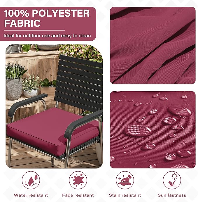 Patio Chair Cushions 17 X 16 X 3 Inch Waterproof Outdoor Seat Cushions for Patio Furniture, Outdoor Sofa Couch Pads with Ties & Handle, Set of 2, Fuchsiared
